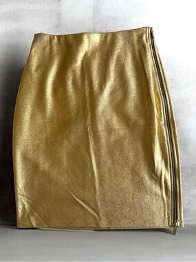 RACHEL Rachel Roy Metallic Gold Pencil Skirt with Side Zip Detail